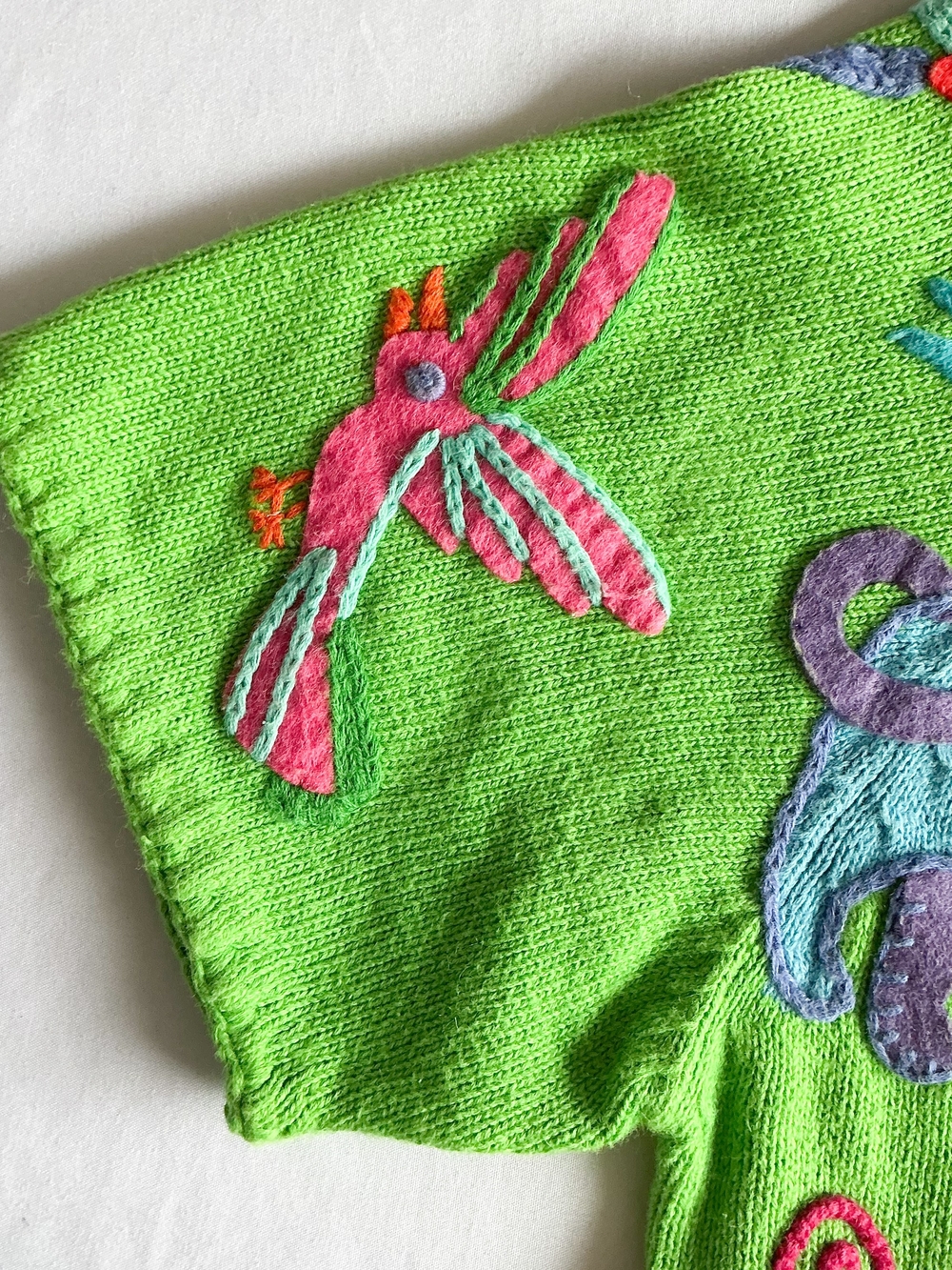 Vtg Michael Simon Animal Cardigan Sweater Bright Green Jungle Safari Knit Sz Med - Picture 6 of 15